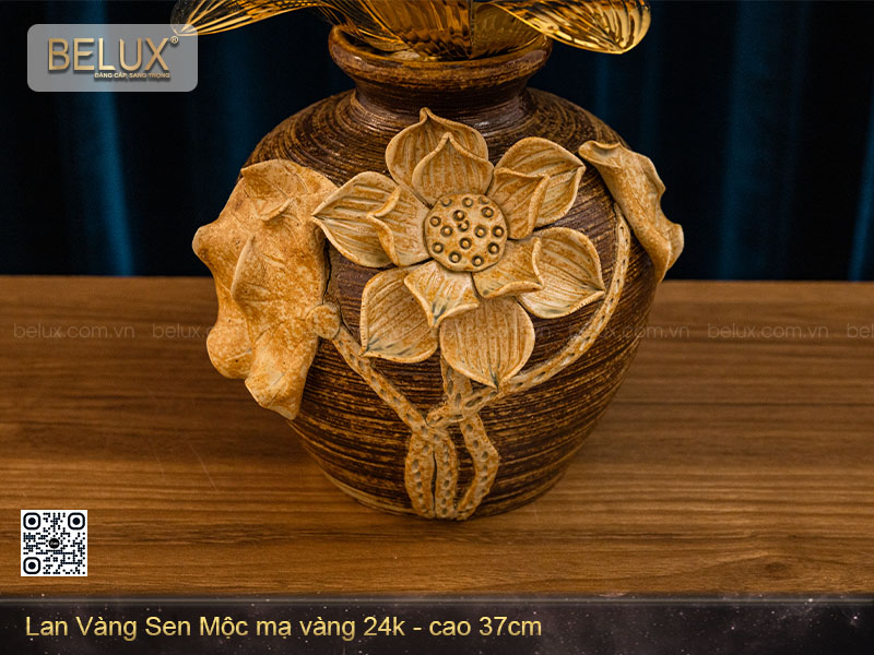 Chậu Lan Vàng Sen Mộc mạ vàng 24k cao 37cm&nbsp;